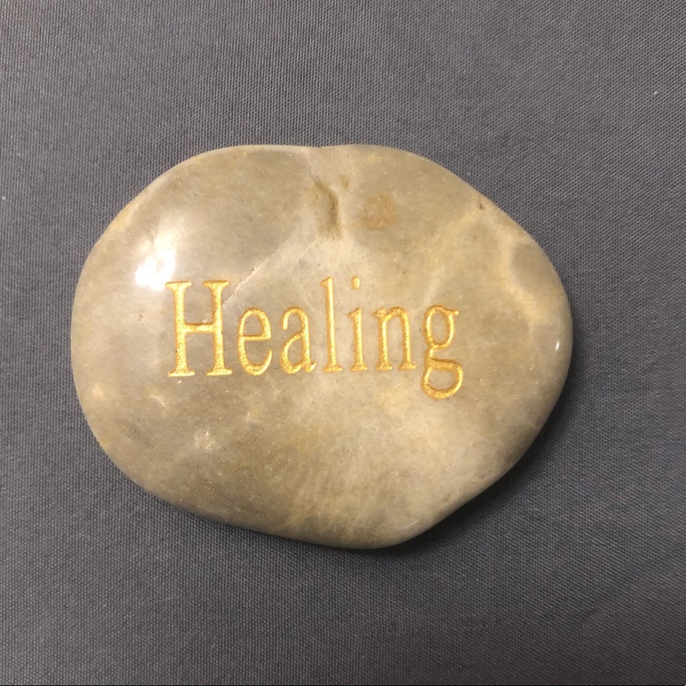 Grey with Gold Letters Healing Rock Home Decor